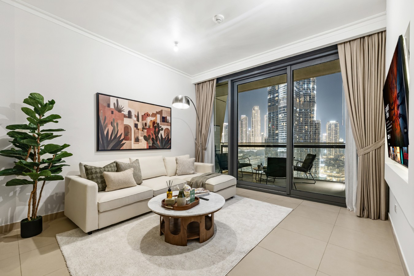 Living room of a Homevy-managed Dubai Marina holiday home